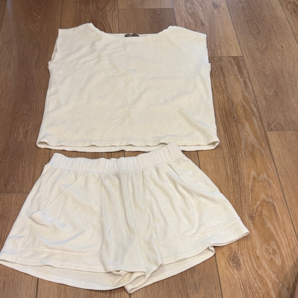 Lilla P Cream Terry Short Set - Sleeveless Top & Elastic Waist Shorts